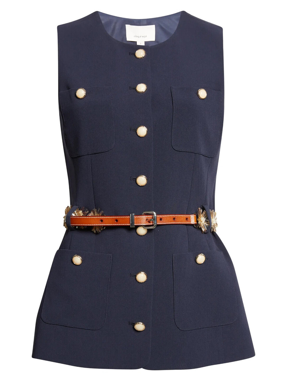 NEW, Cinq a Sept Sunflare Belted Kole Vest in Navy Sz L #SJ2582